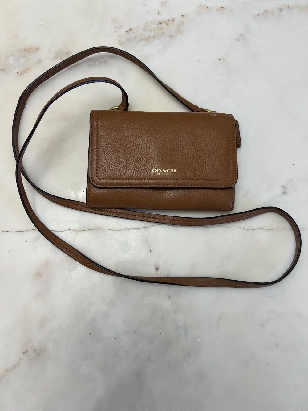 Coach Brown Pebbled Leather Crossbody Wallet Bag